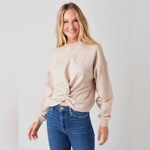 FRAME Twist Front Sweatshirt Crewneck Top in Oatmeal Heather Size XS